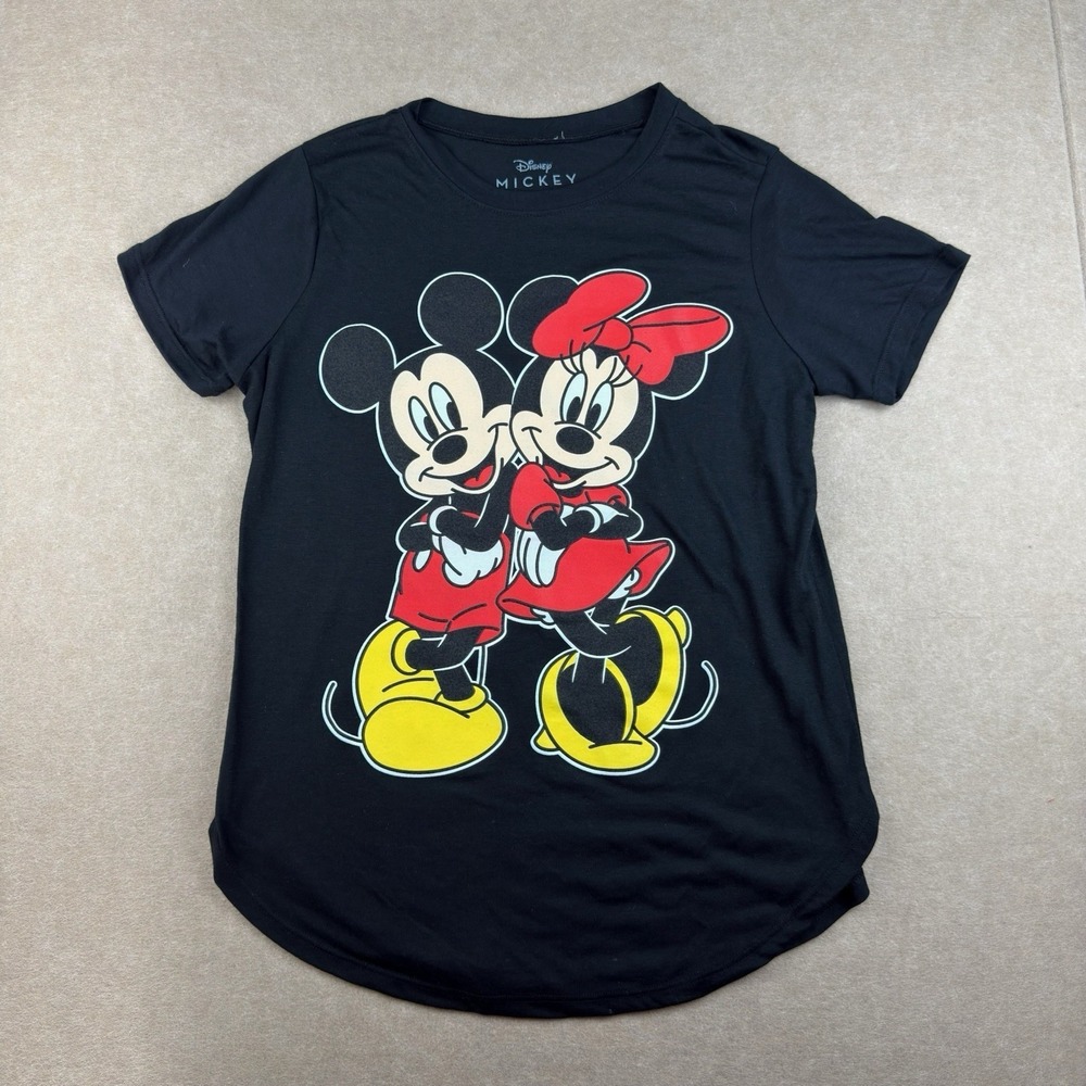 Disney‎ Mickey & Minnie Shirt S Black Jerry Leigh Juniors Graphic Tee
